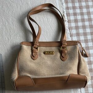 Women’s Tan Canvas & Leather Tote Bag - Unbranded